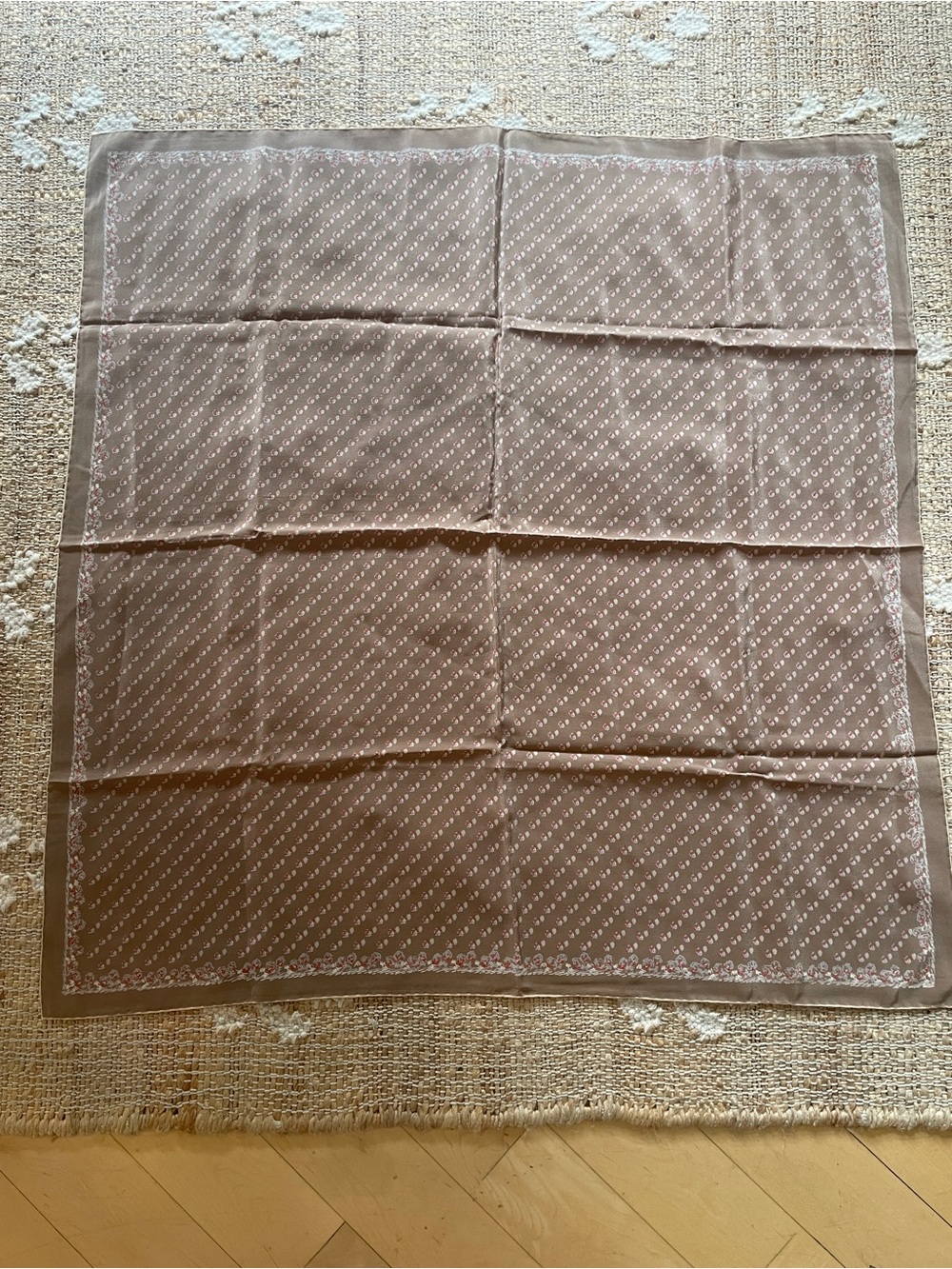 Vintage Taupe-Brown Silk Square Small Floral Design 30x30 Inches